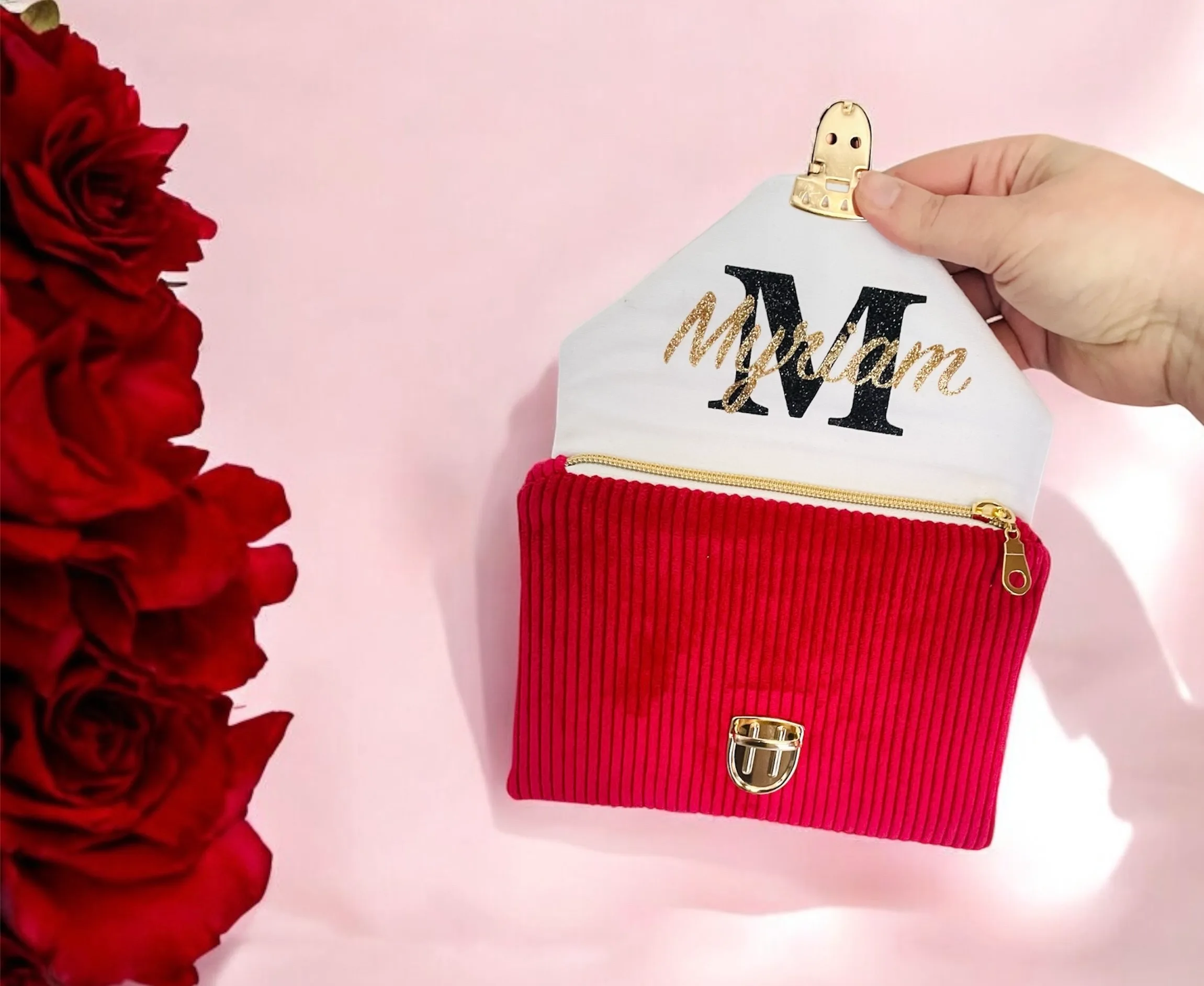 pochette saint valentin rouge côtelée